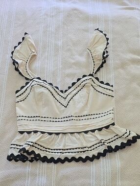 Petal & Pup Cream Peplum Camisole with Black Scallop Trim